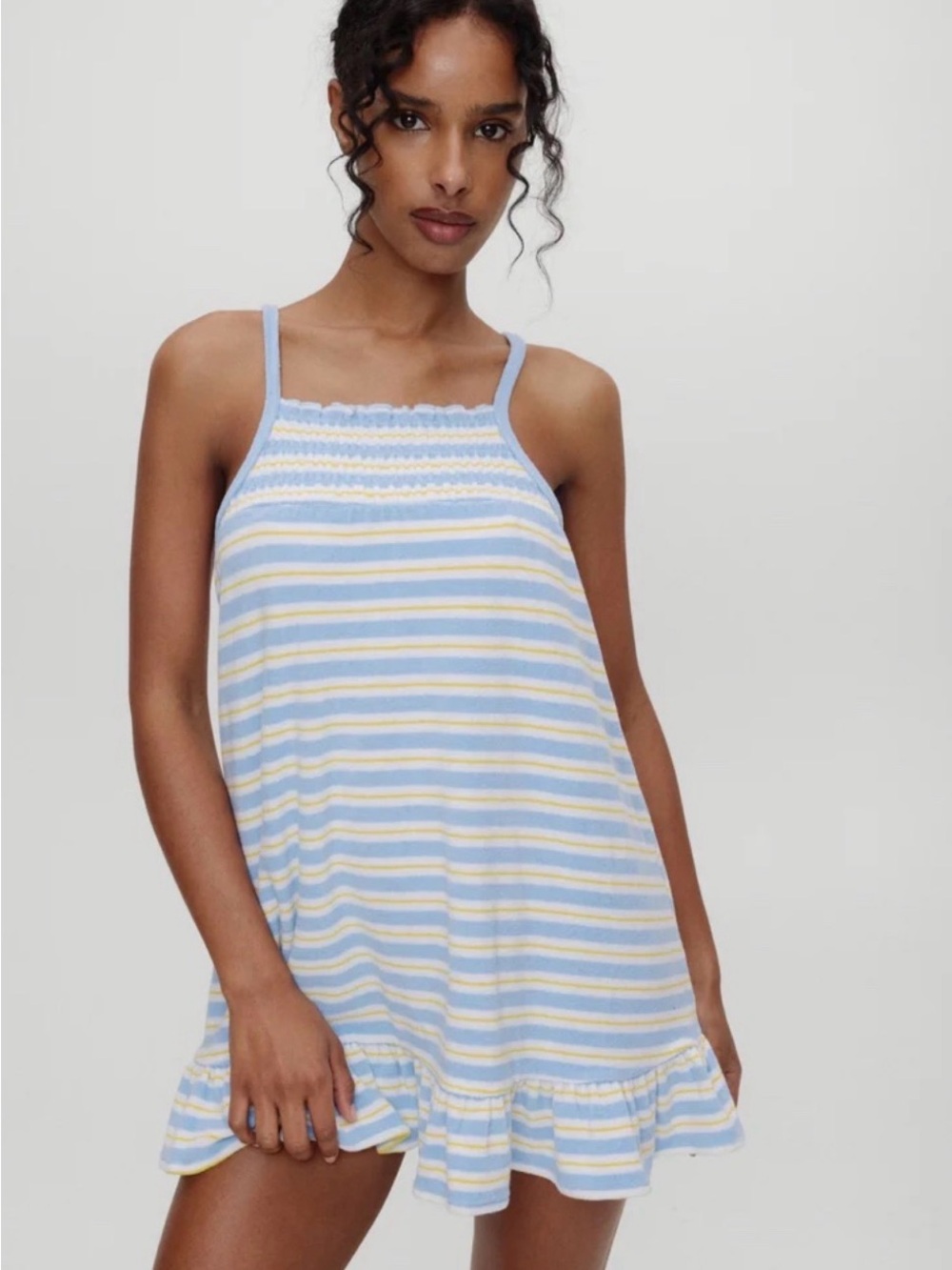 Frankie’s Bikini Light Blue & Yellow Striped Women’s Swim Cover-Up